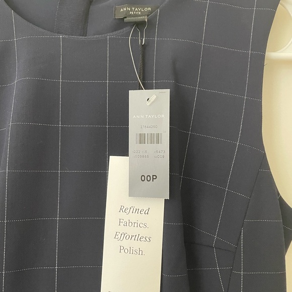 Ann Taylor petite navy blue windowpane office dress 00p - Picture 4 of 5